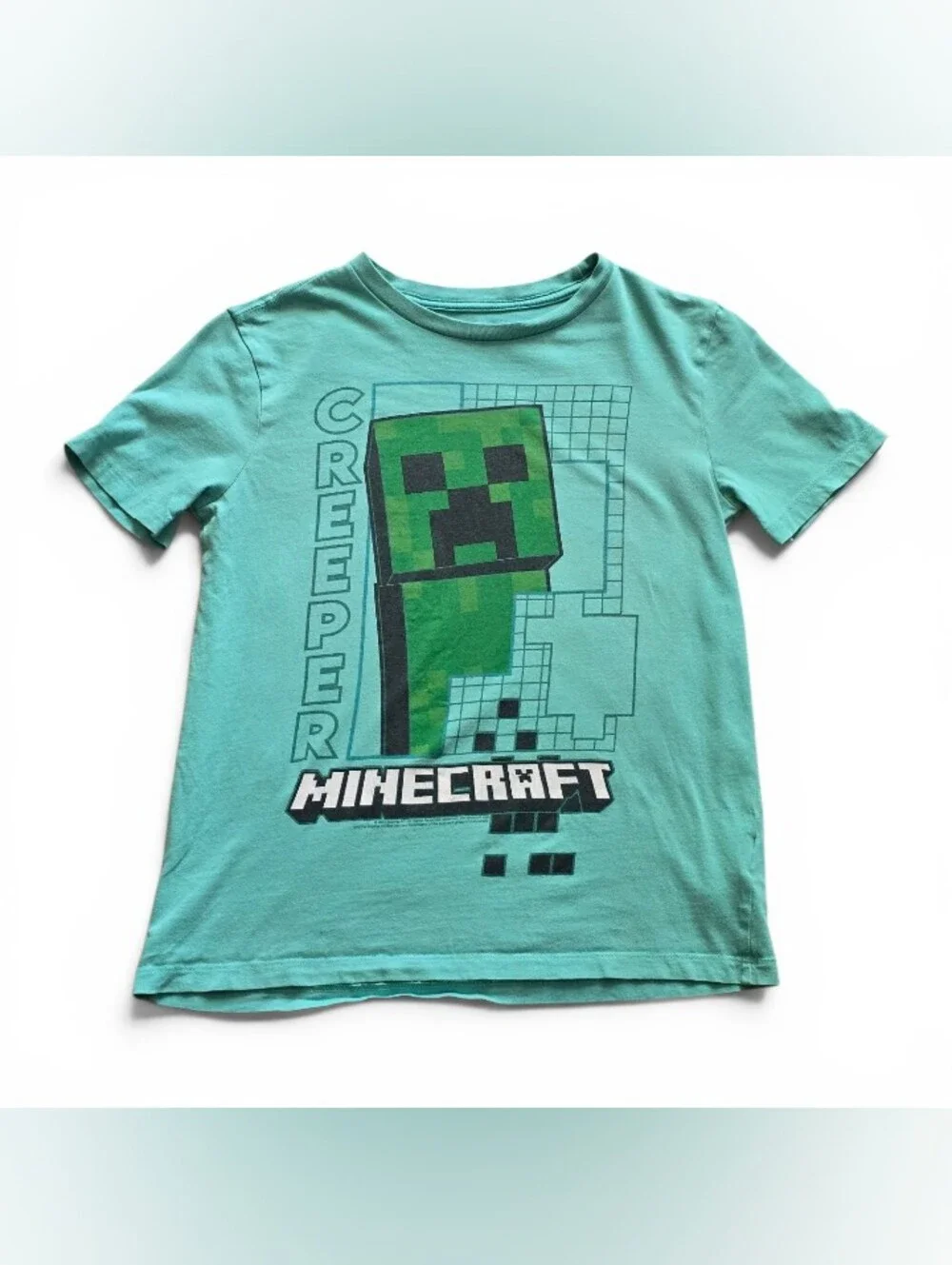 Old Navy Kids Minecraft Creeper Graphic T-Shirt Mint Teal Green Large 10-12